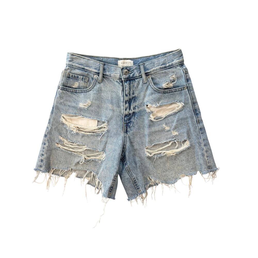 Pacsun Light Wash High Rise Relaxed Indie Distressed Cut-off Denim Jean Shorts